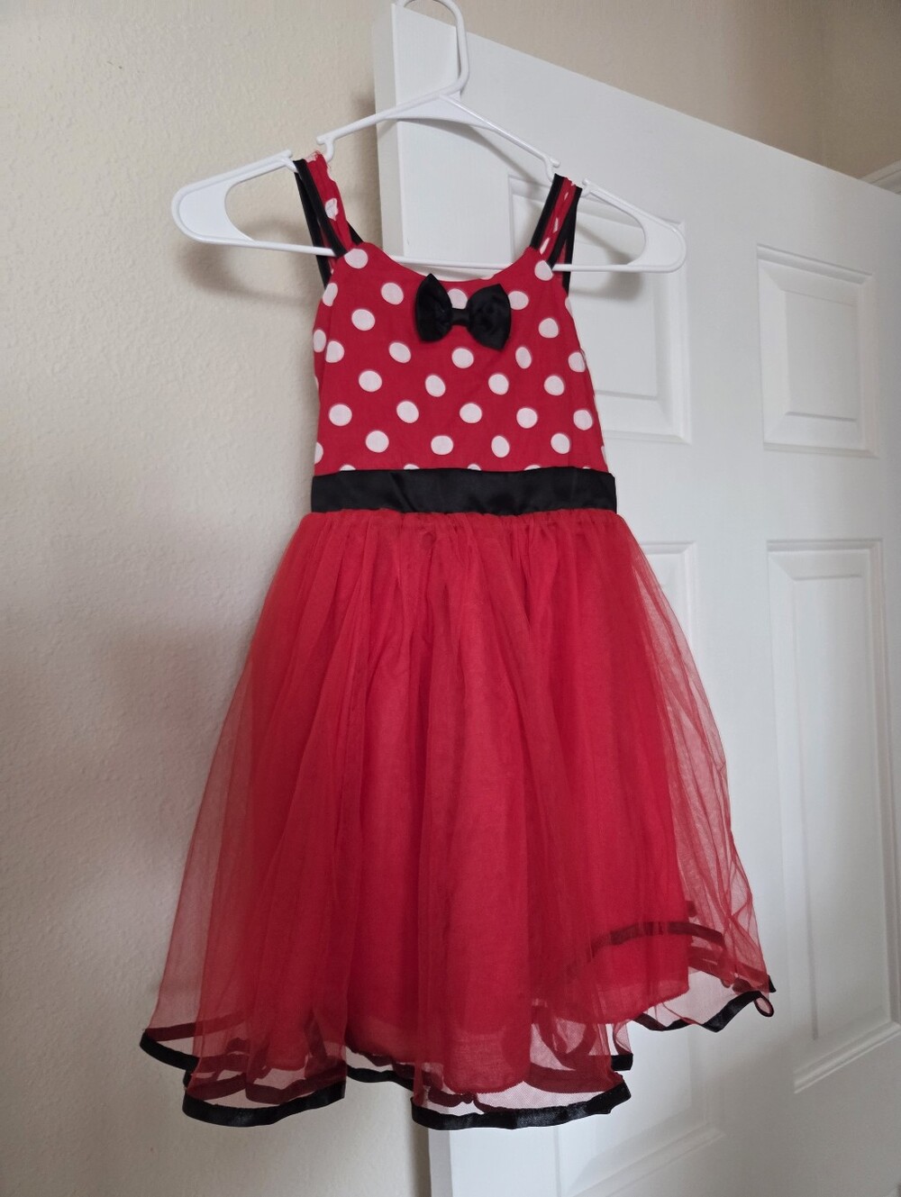 Red Polka Dot Tulle Kids Costume Dress with Black Bow